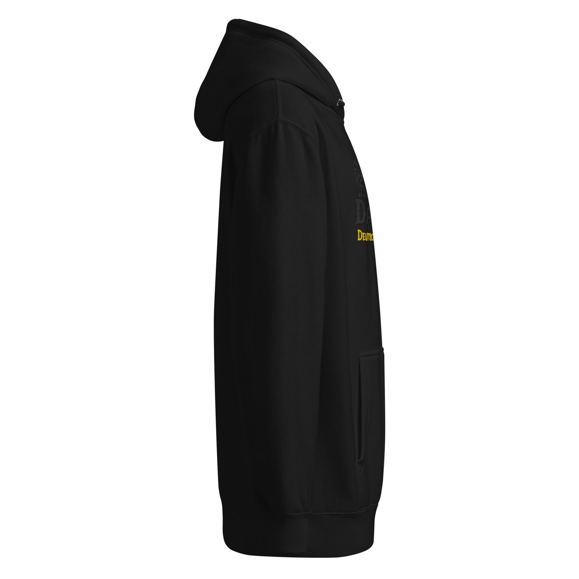 Men's black embroidered griffin hoodie Das Hot Deutschland ghost side view premium