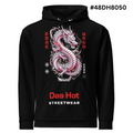 A black pullover Break dancer hoodie with a large graphic print of a white and pink dragon on the front, accompanied by red Chinese characters and the text 'Das Hot STREETWEAR' below the graphic. The image is set against a plain white background with a black text overlay '#48DH8050' in the top right corner.