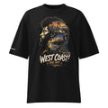 Front view of Das Hot! West Coast Desert Hype oversized black streetwear T-shirt featuring an artistic silhouette graphic inspired by Los Angeles culture, Hollywood, Crenshaw Blvd, Slauson Ave, lowrider lifestyle and authentic West Coast streetwear.