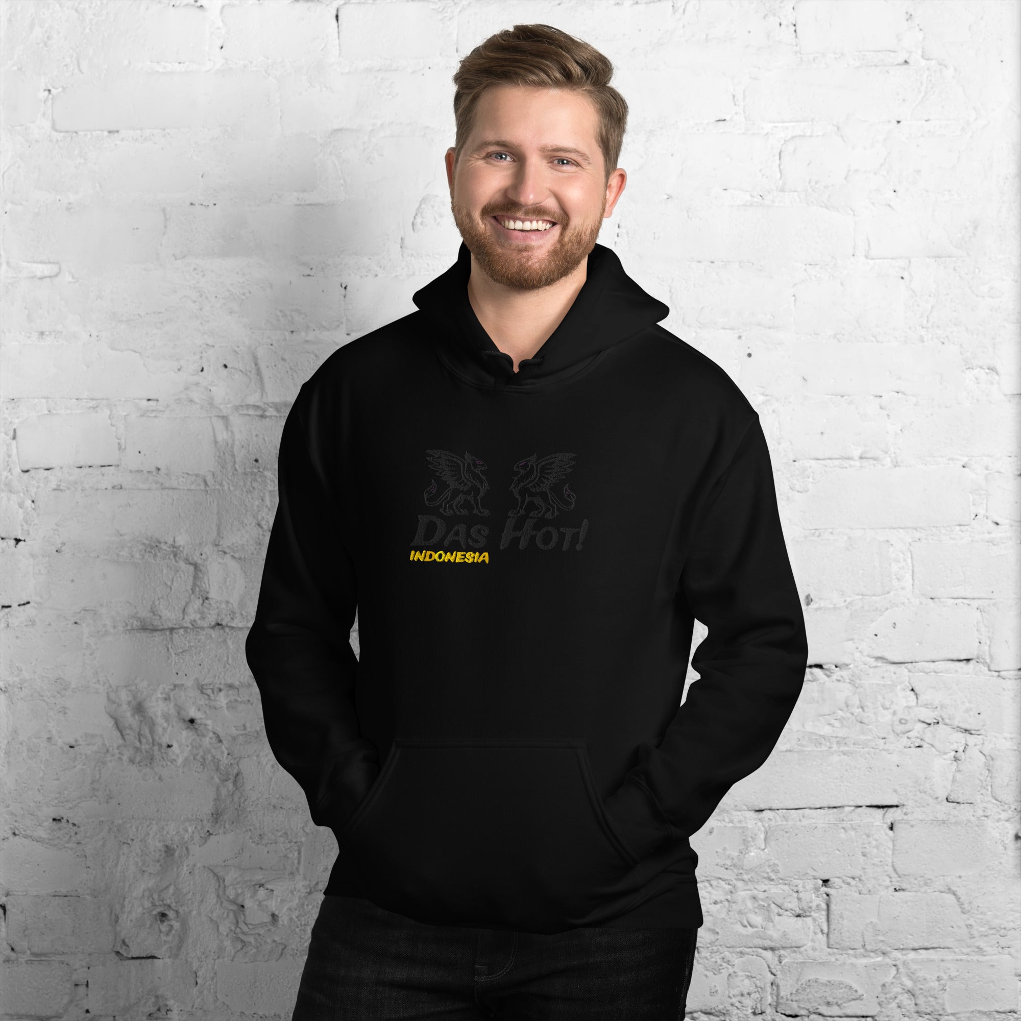 Pria Hoodie Indonesia Hitam Das Hot - Tampak Depan Griffin Bersayap Bordir