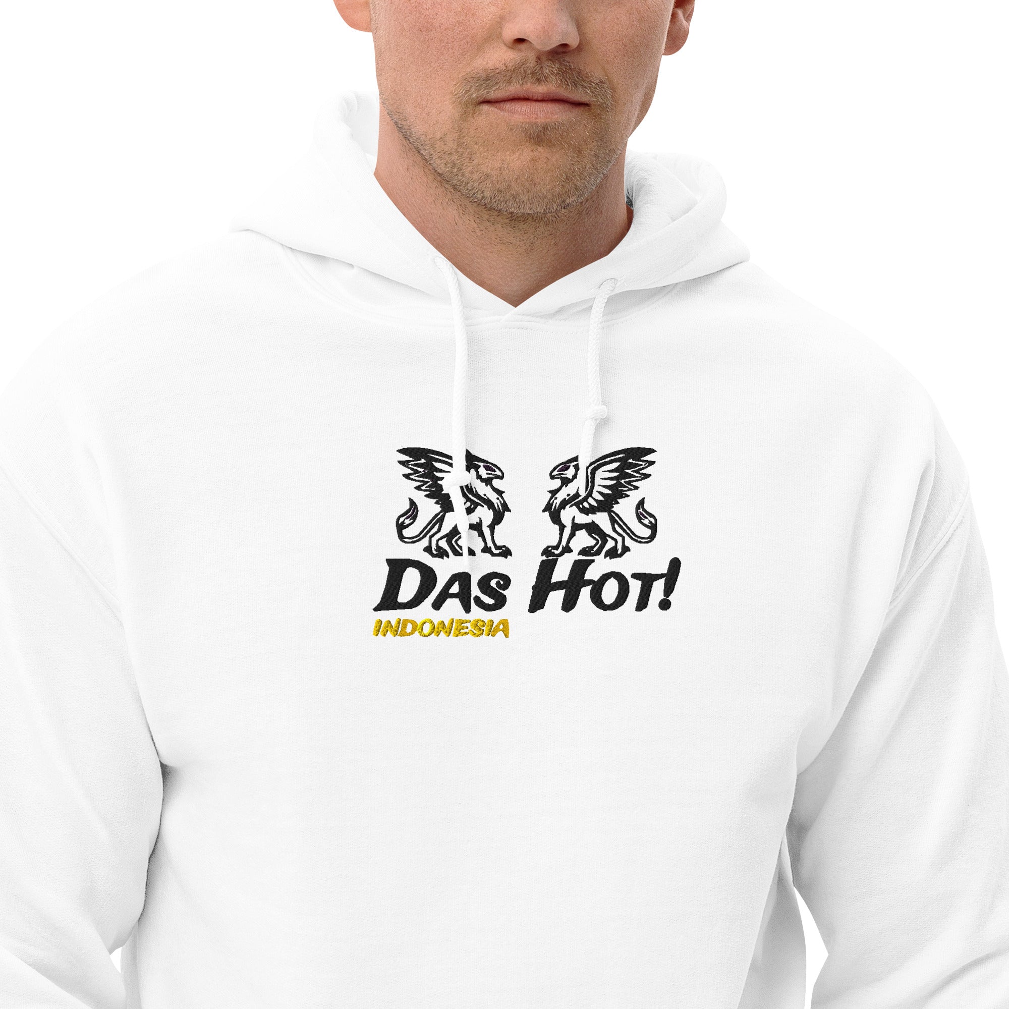 Pria Mengenakan Hoodie Indonesia Putih Das Hot - Close Up Griffin Bersayap Bordir