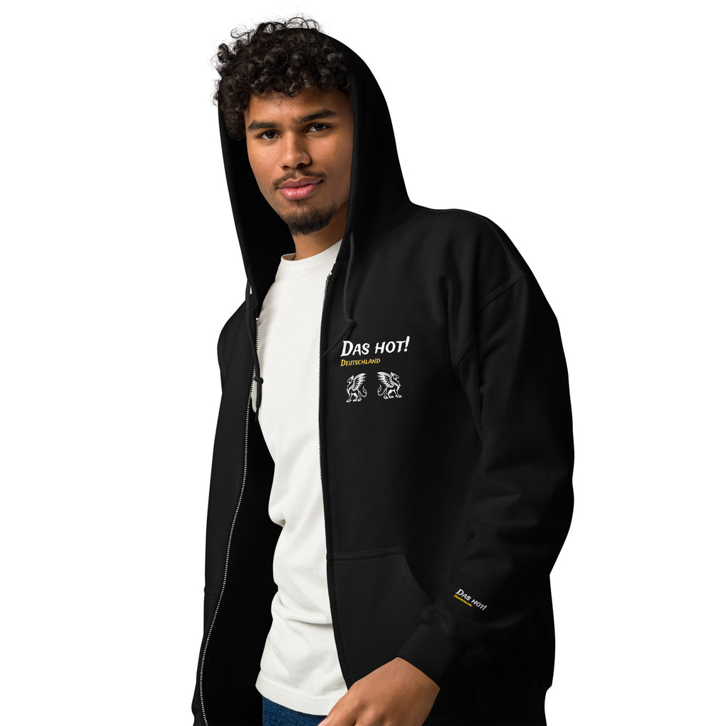 Hoodie black zip hoodie men boys Das Hot white letters Deutschland gold letters griffin design premium heavy blend close up