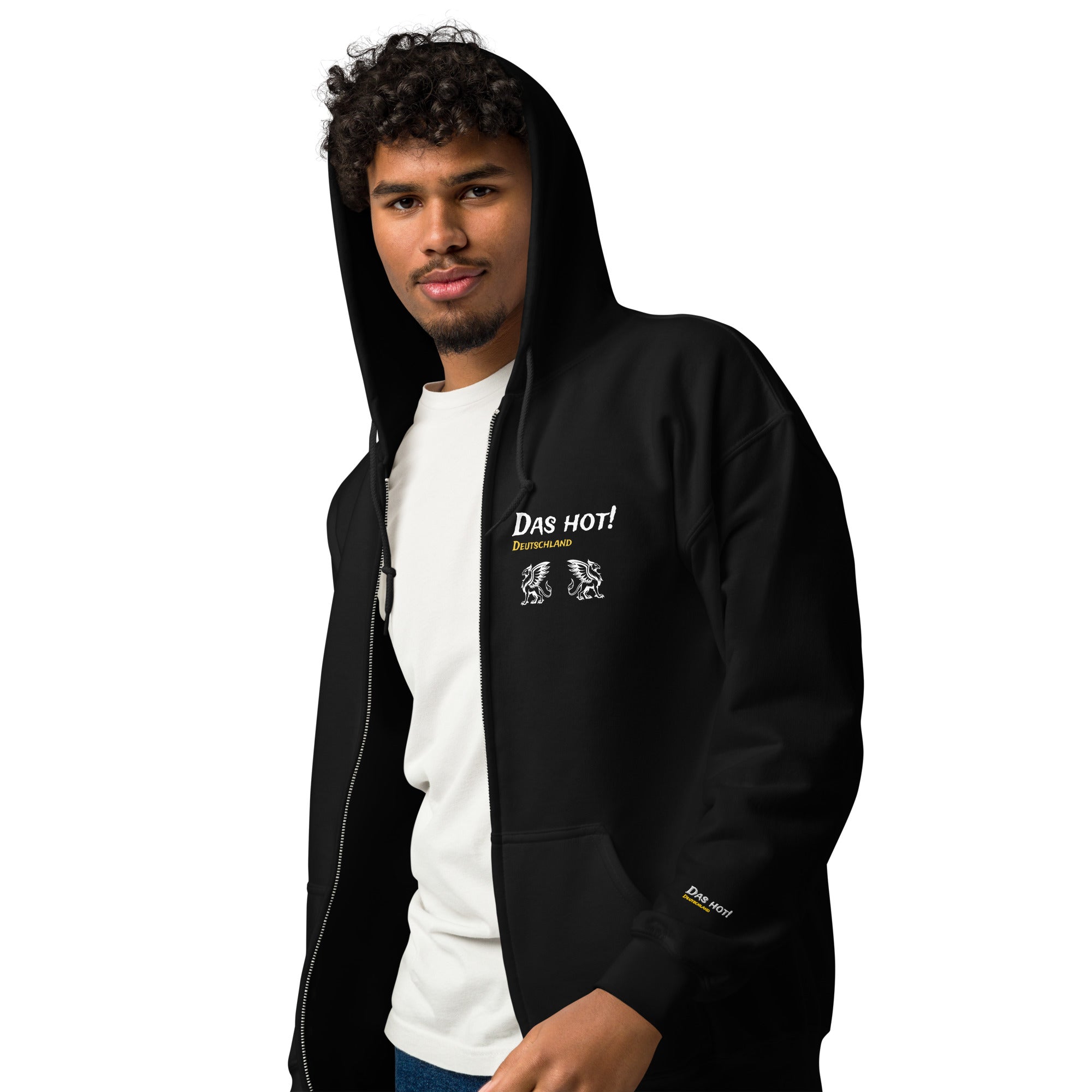 Hoodie black zip hoodie men boys Das Hot white letters Deutschland gold letters griffin design premium heavy blend close up