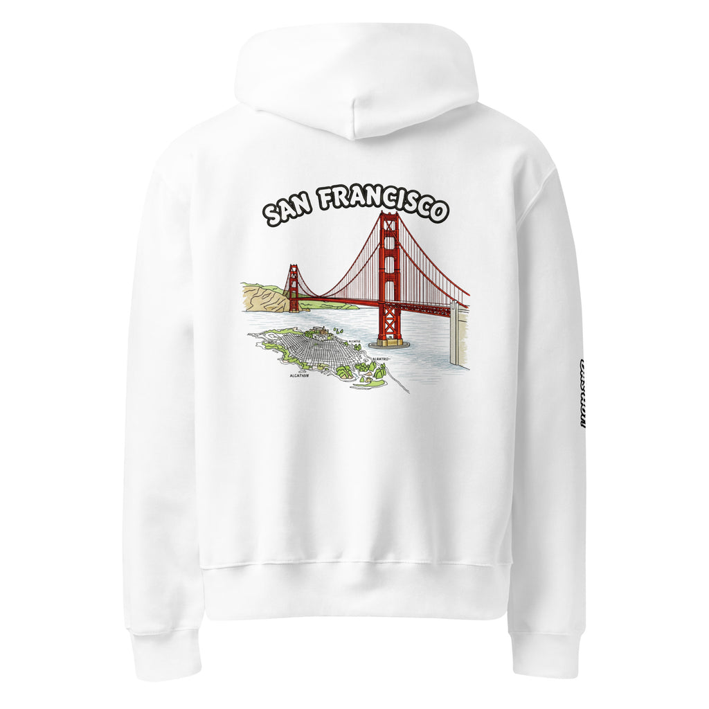  Hoodie white oversized heavyweight San Francisco back ghost view Das Hot Deutschland Golden Gate Bridge graphic larger