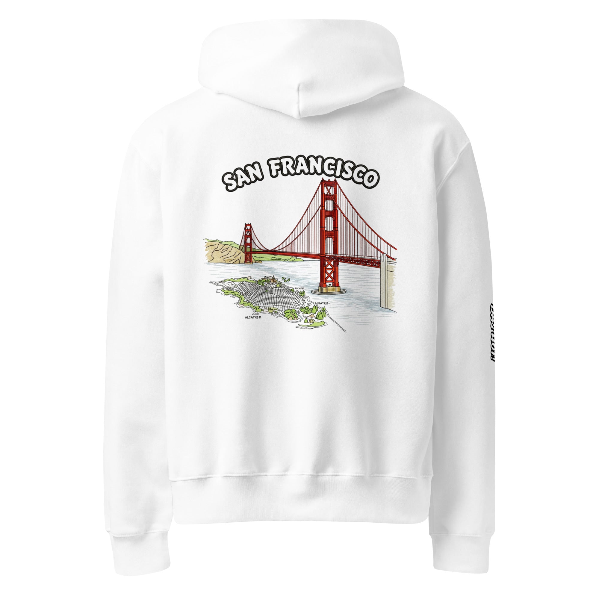  Hoodie white oversized heavyweight San Francisco back ghost view Das Hot Deutschland Golden Gate Bridge graphic larger