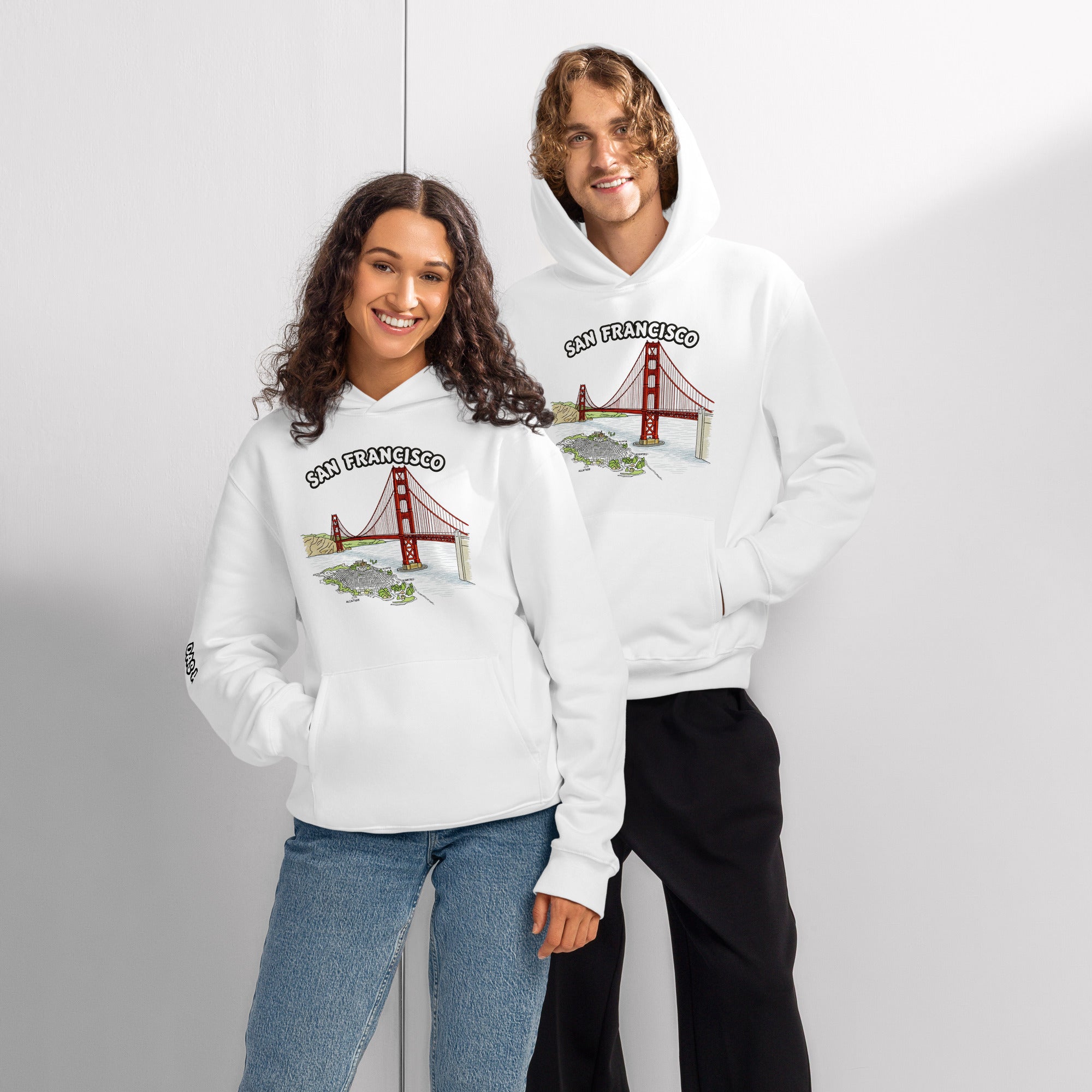 oversized heavyweight San Francisco front view man woman wearing Das Hot Deutschland Golden Gate Bridge graphic