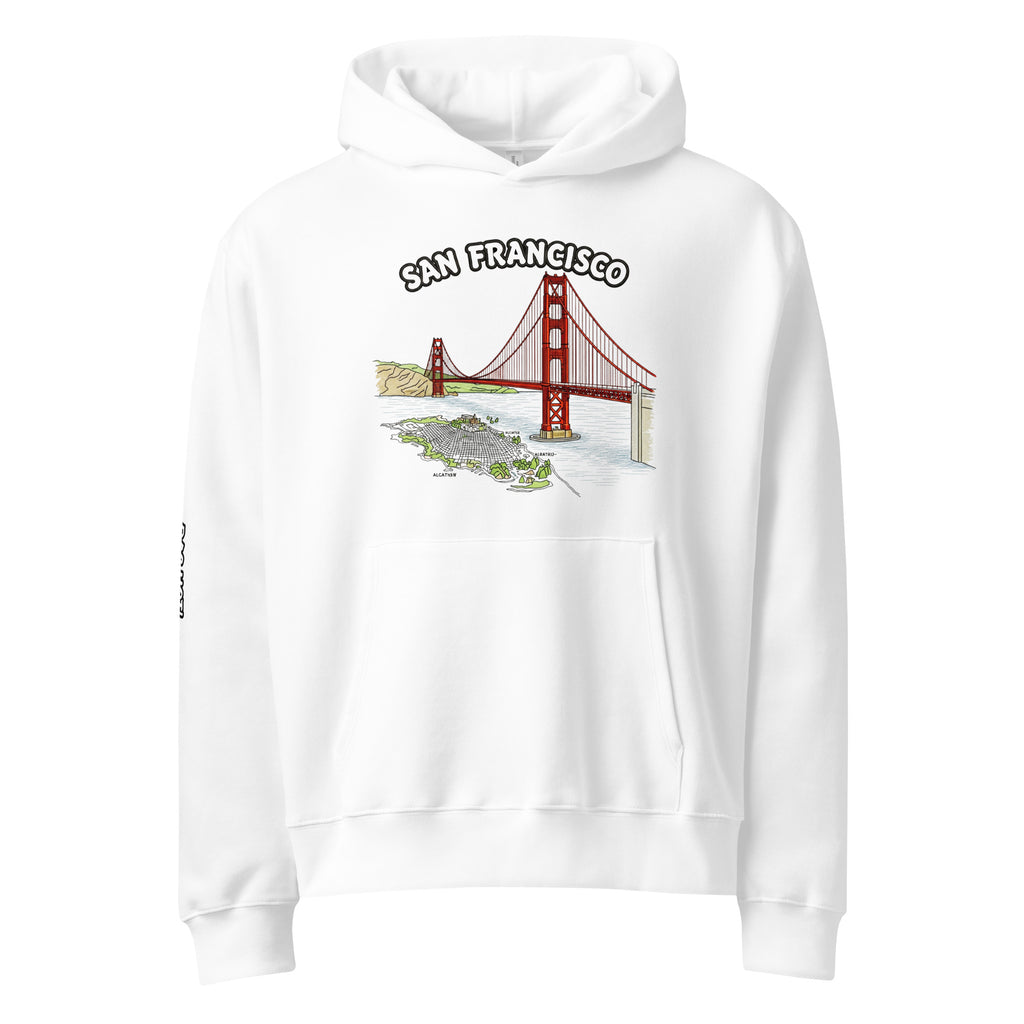 Hoodie white oversized heavyweight San Francisco ghost view front Das Hot Deutschland Golden Gate Bridge graphic
