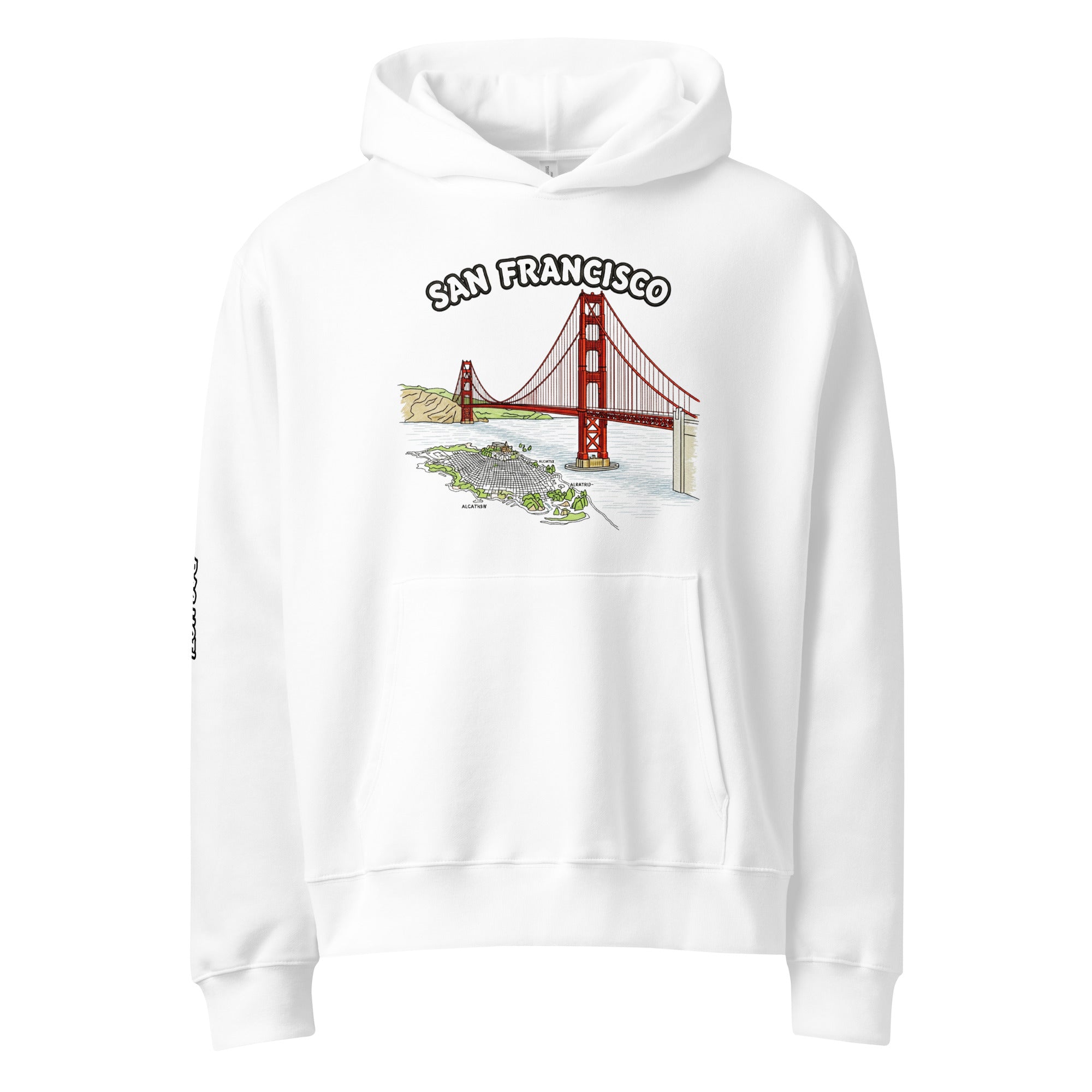 Hoodie white oversized heavyweight San Francisco ghost view front Das Hot Deutschland Golden Gate Bridge graphic