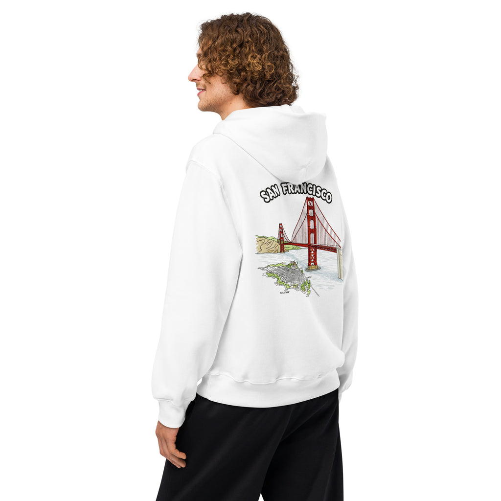 hoodie-white-oversized-heavyweight-san-francisco-man-tilted-left-back-side-view-das-hot-deutschland