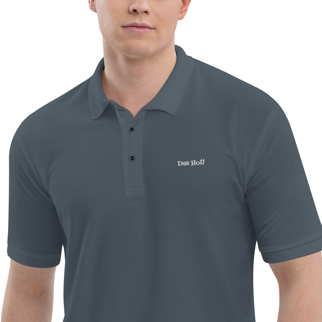 Man wearing a gray polo shirt with 'Des Hoc' logo on a white background