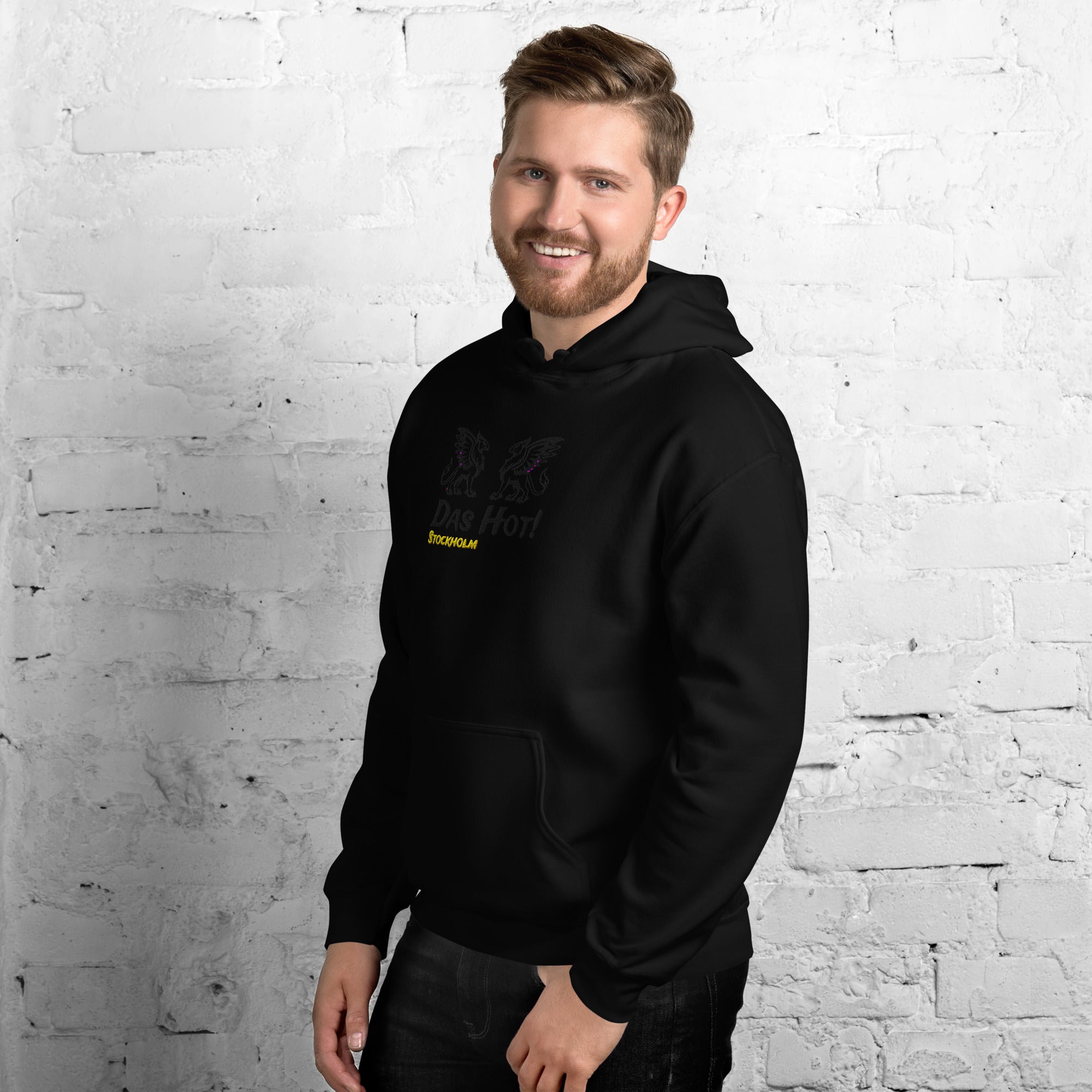 Stockholm Griffin Hoodie Black - Premium Embroidered Das Hot Hoodie with Dual Mythical Griffins Front Right Design