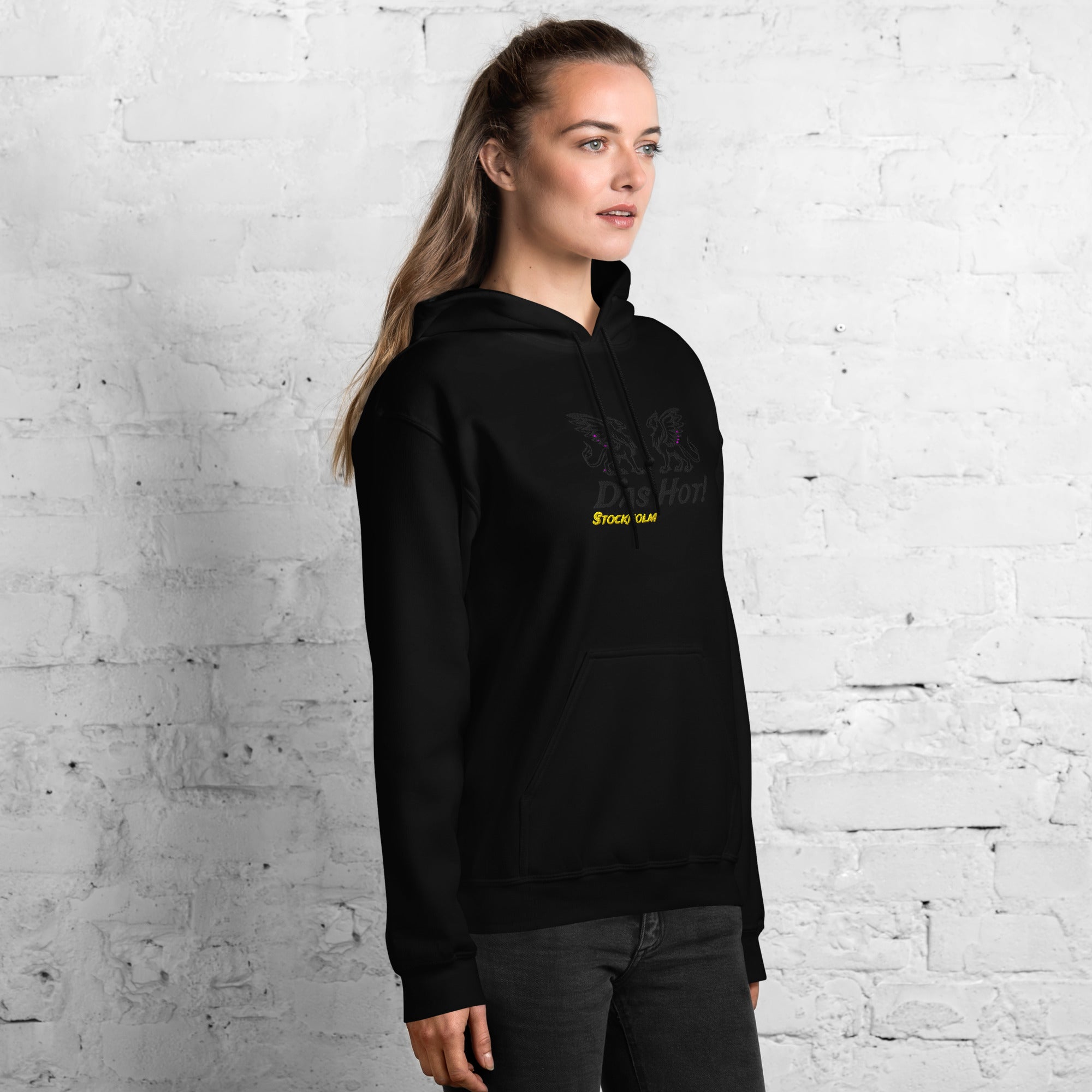 Stockholm Griffin Hoodie Black Side View - Premium Das Hot Embroidered Hoodie with Mythical Griffin Design